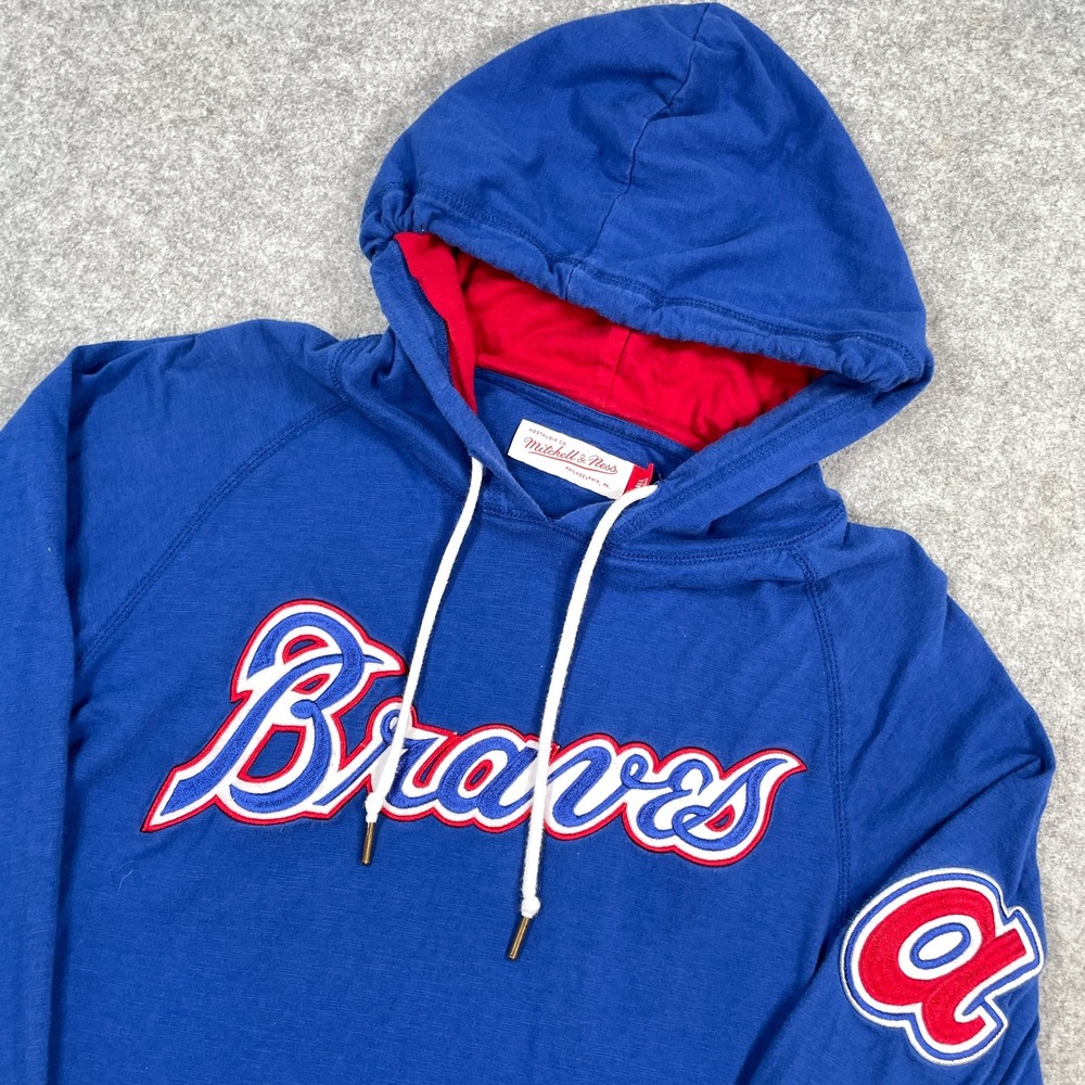 Mitchell & Ness Mens Atlanta Braves Hoodie Small Blue Embroidered MLB Raglan